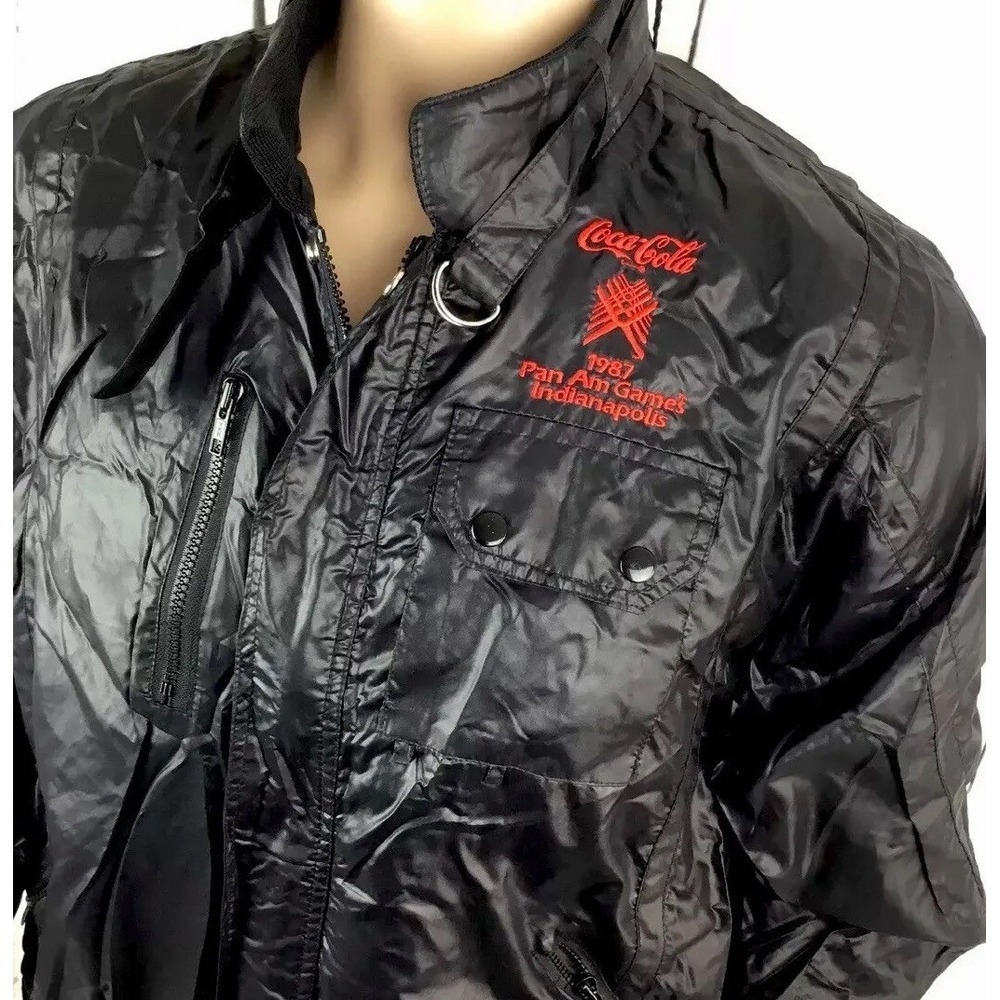 Pan American Games Jacket Mens L Norman Todd Windbreaker Black Coat 1987 Vintage